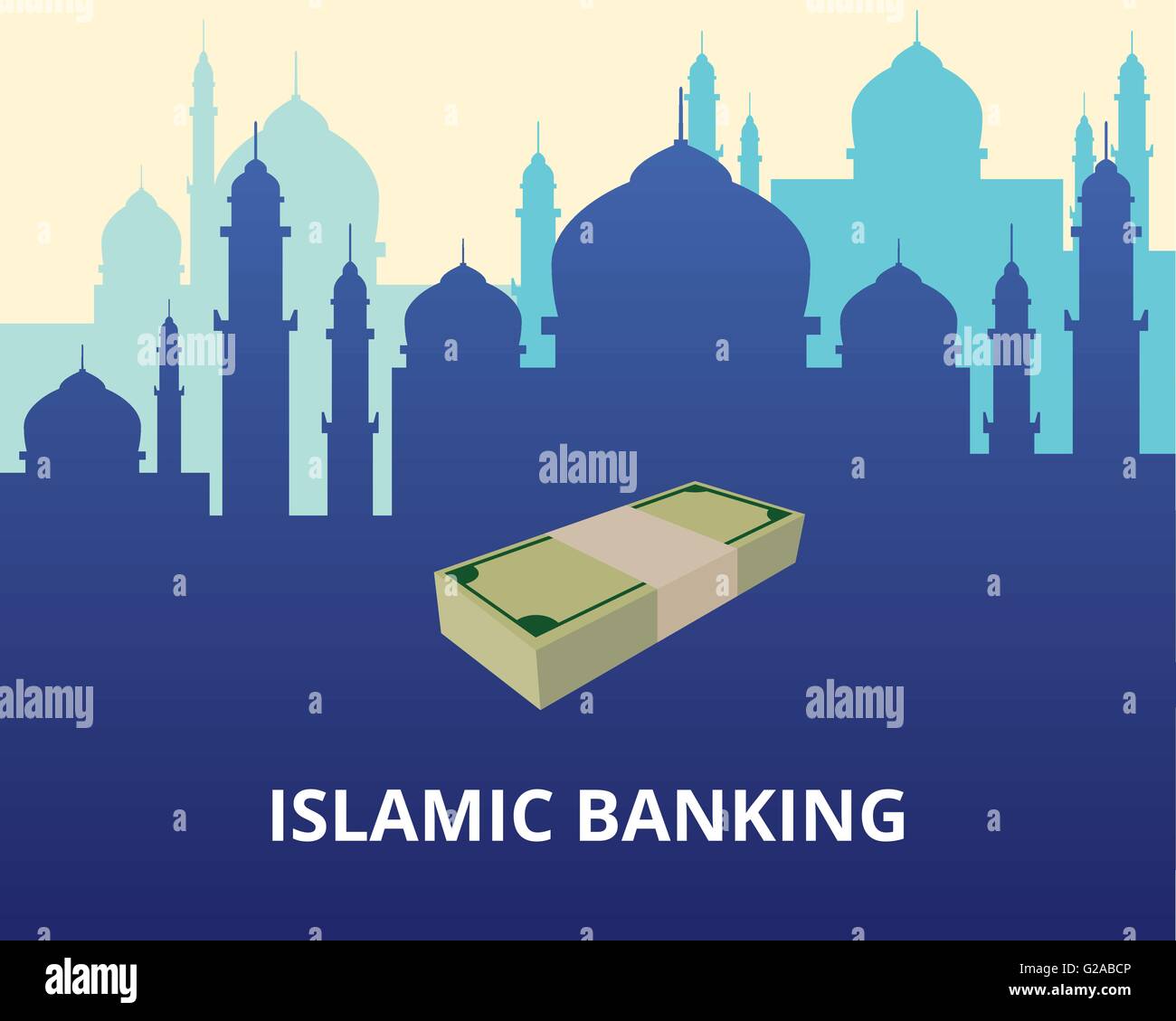 Islamischer Bankverkehr Illustration mit Moschee und Geld Vektorgrafik Stock Vektor