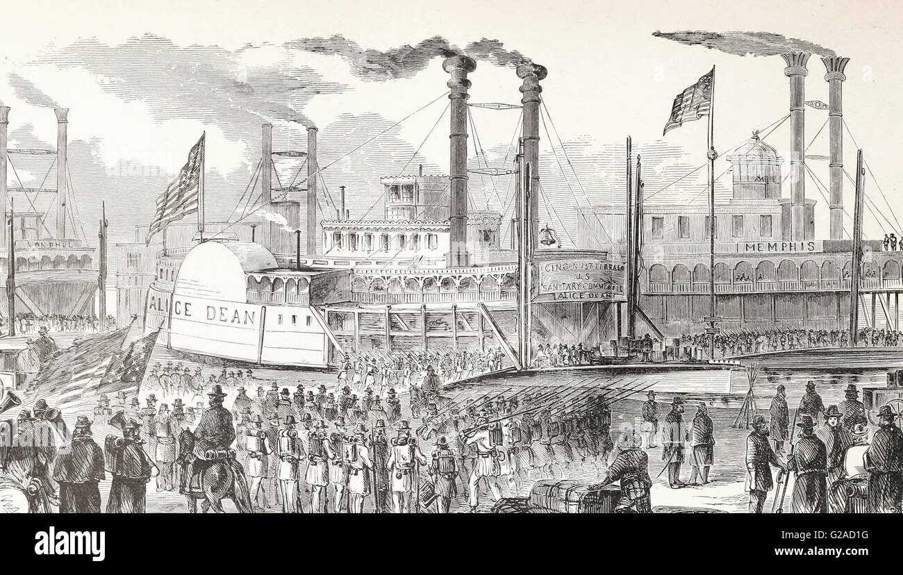 Verstärkungen für Grants Armee aus Memphis, Tennessee. USA Bürgerkrieg Stockfoto