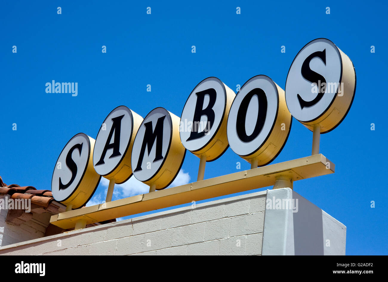 Sambos Restaurant Zeichen in Santa Barbara Stockfoto