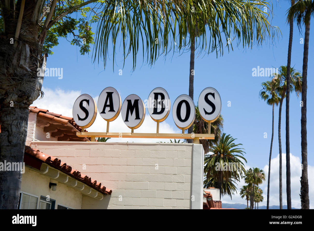 Sambos Restaurant Zeichen in Santa Barbara Stockfoto