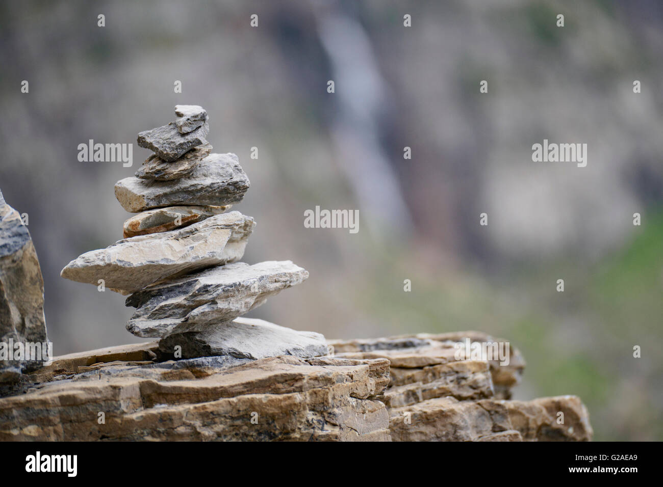 Nahaufnahme von Stein cairn Stockfoto