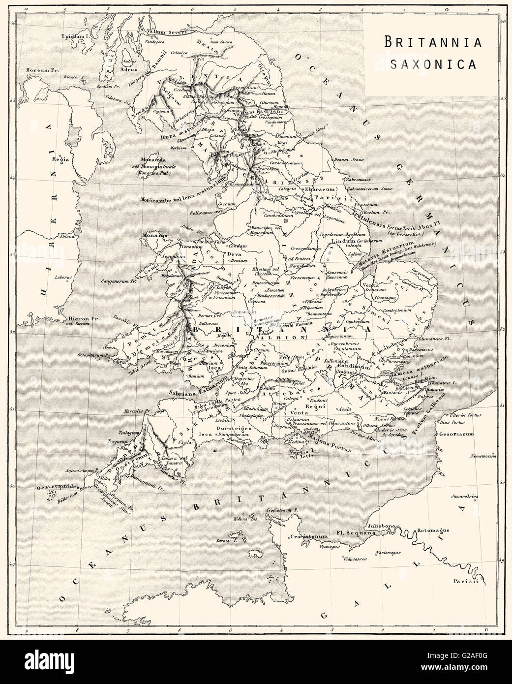 Karte von alten angelsächsischen England Stockfoto