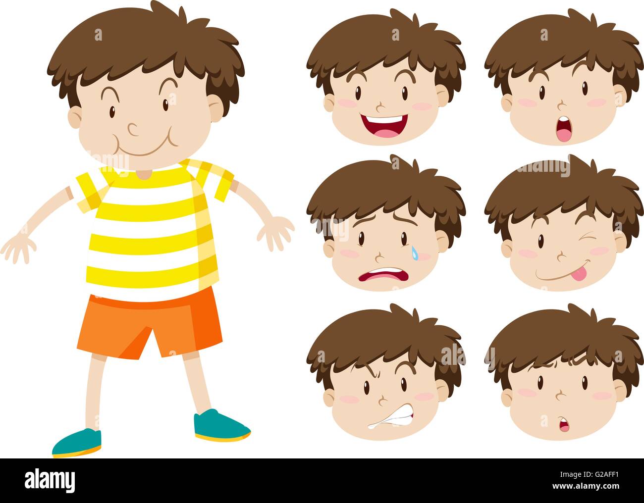 Kleiner Junge mit vielen Gesichtsausdrücken illustration Stock Vektor