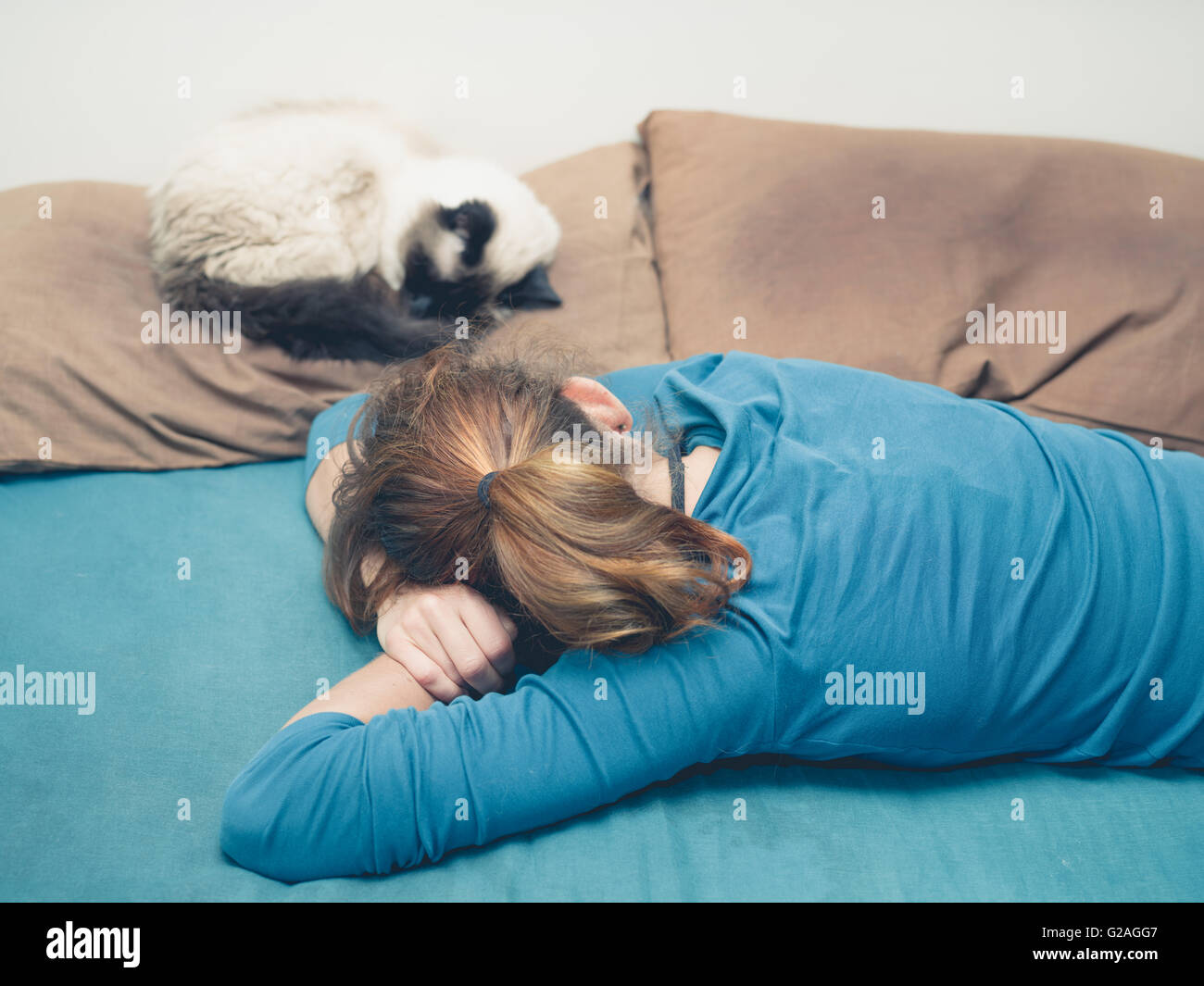 Katze Schläft Neben Mir Im Bett Schlaf Mit Katze Stockfotos und -bilder Kaufen - Alamy