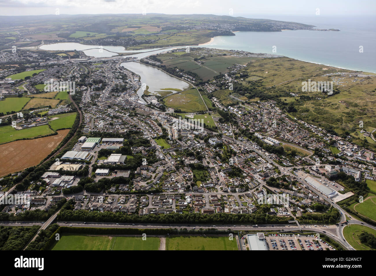 Eine Luftaufnahme der Stadt Hayle in Cornwall Stockfoto