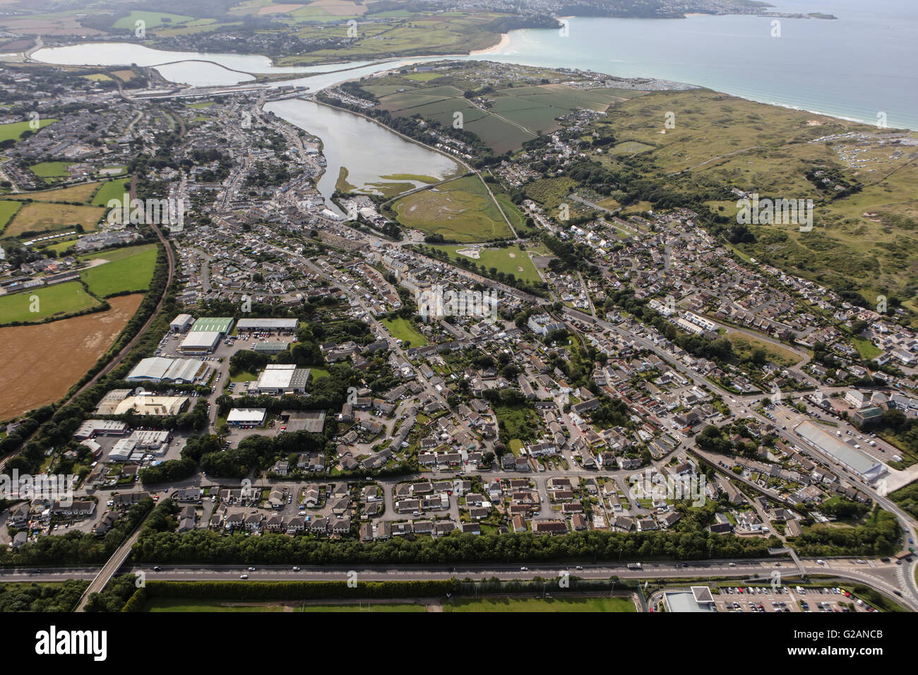 Eine Luftaufnahme der Stadt Hayle in Cornwall Stockfoto