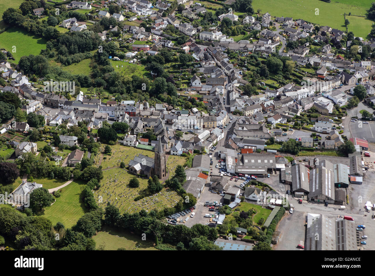 Eine Luftaufnahme der Devon-Markt-Stadt Hatherleigh Stockfoto