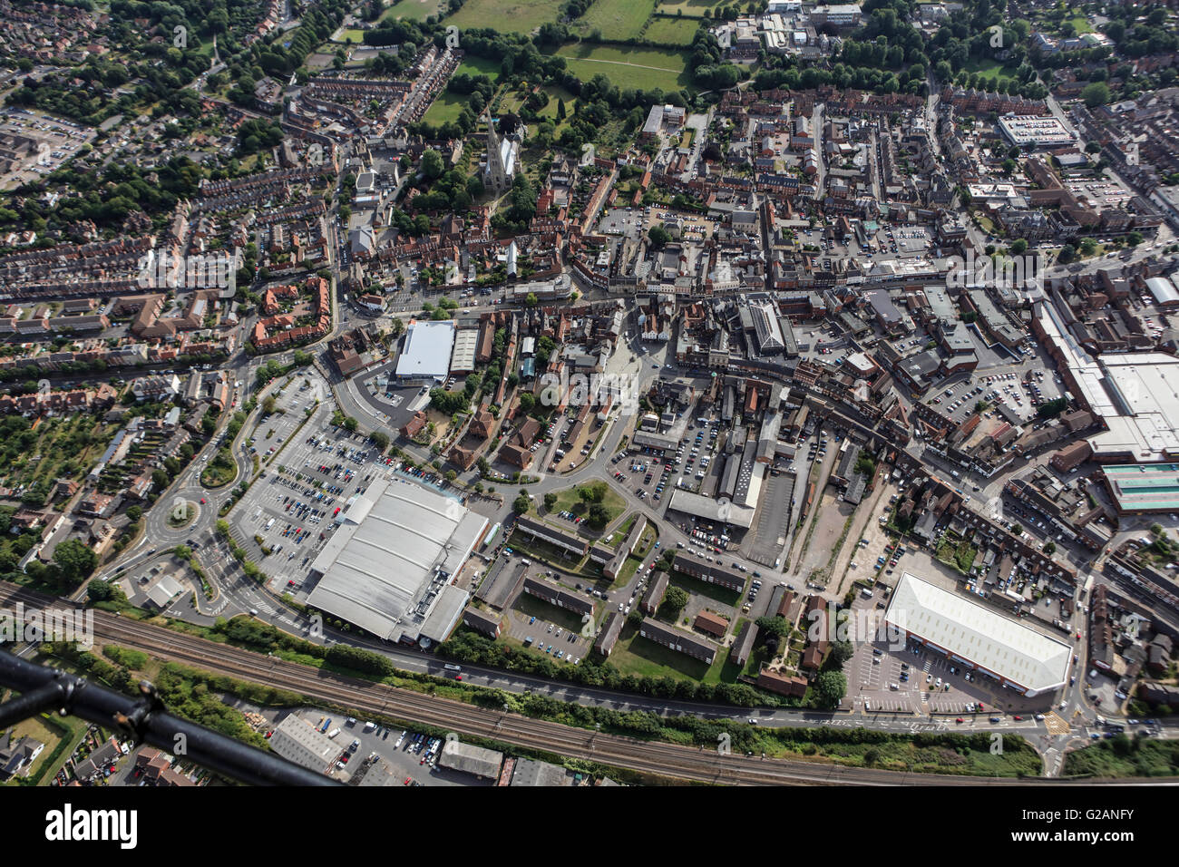 Eine Luftaufnahme der Stadtzentrum von Grantham Lincolnshire Stockfoto