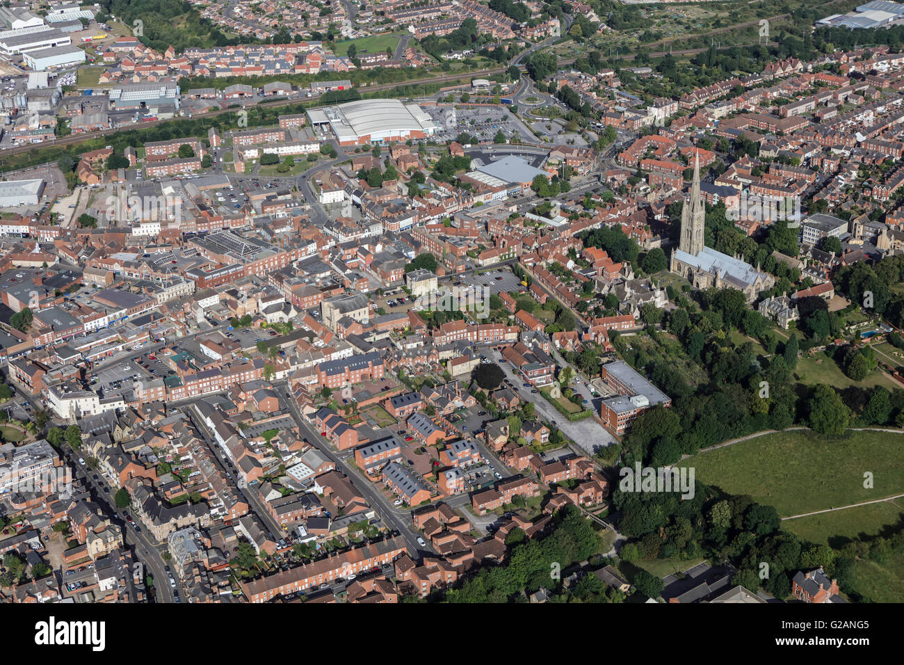 Eine Luftaufnahme der Stadtzentrum von Grantham Lincolnshire Stockfoto