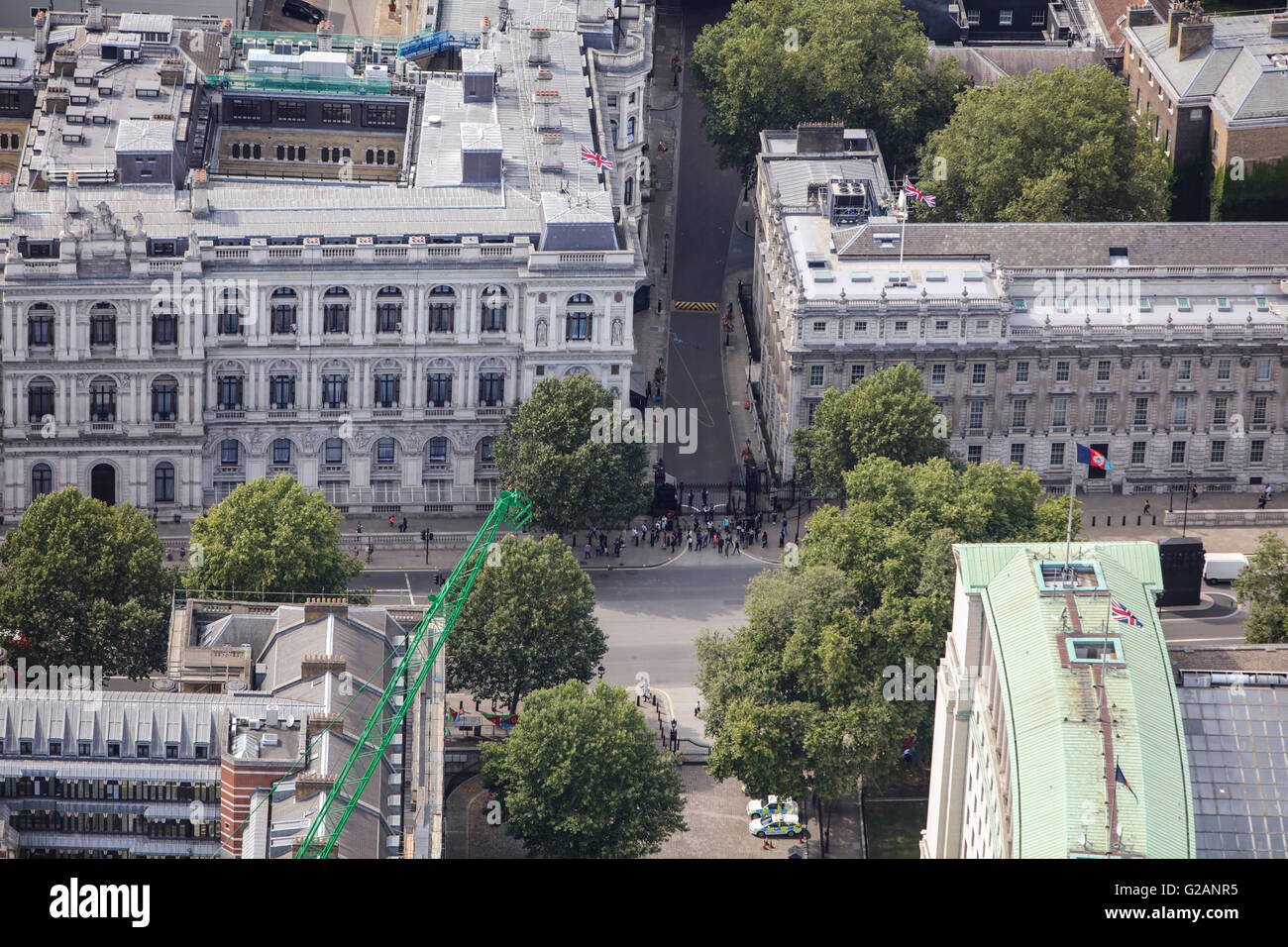 Eine Luftaufnahme der Downing Street in Whitehall, London Stockfoto