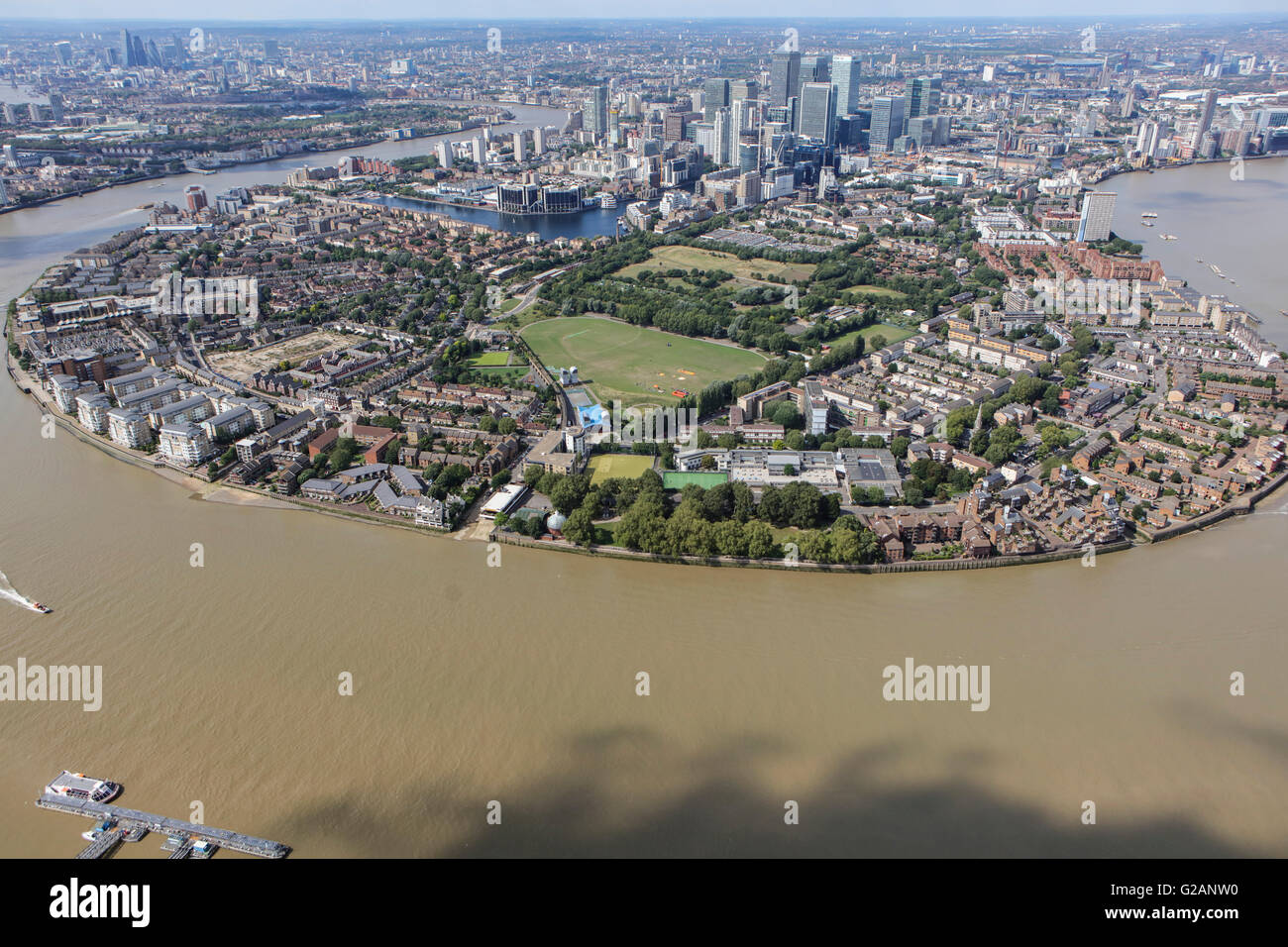 Eine Luftaufnahme von der Isle of Dogs aus dem Süden Stockfoto