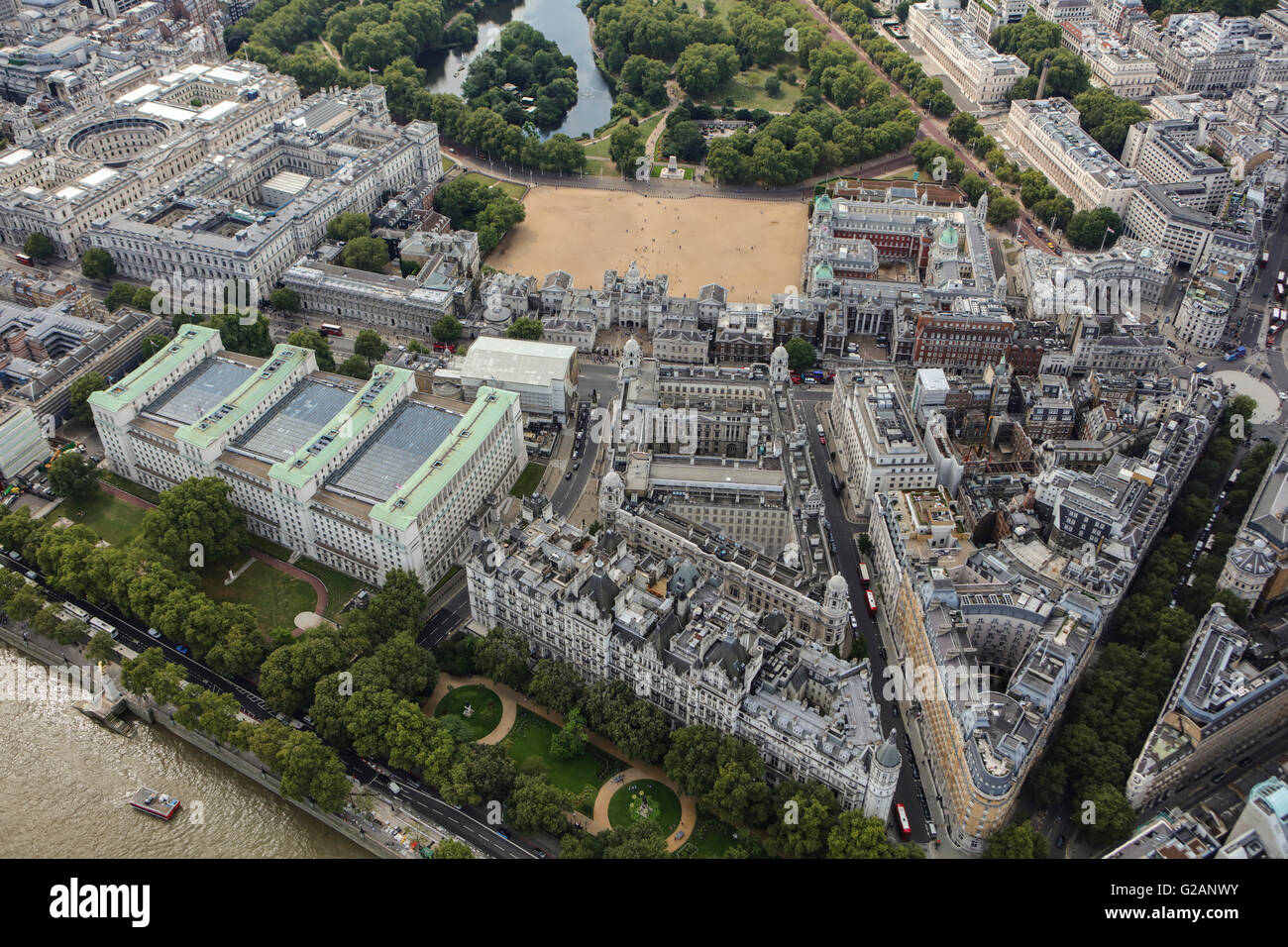 Eine Luftaufnahme der Northumberland Avenue und Horse Guards Parade in London Stockfoto