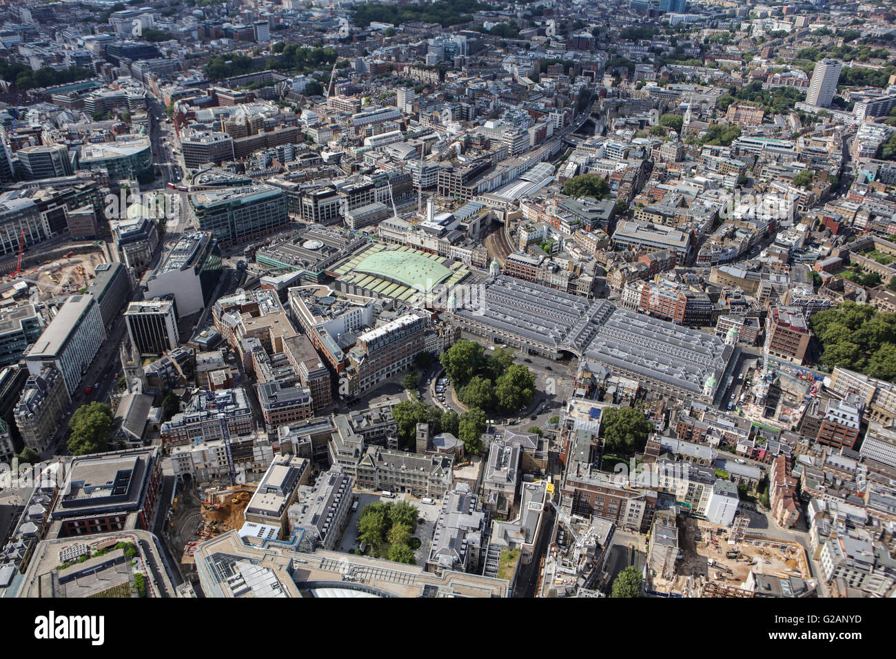 Eine Luftaufnahme der Smithfield Market und Umgebung, London Stockfoto