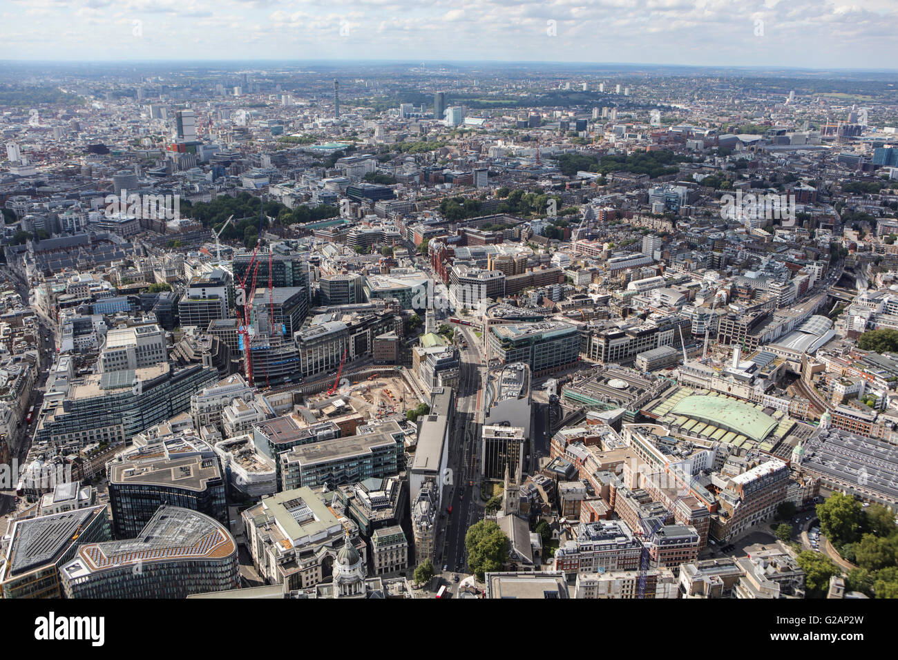 Eine Luftaufnahme von London aus dem Bereich des Old Bailey in Richtung Westen auf der Suche Stockfoto