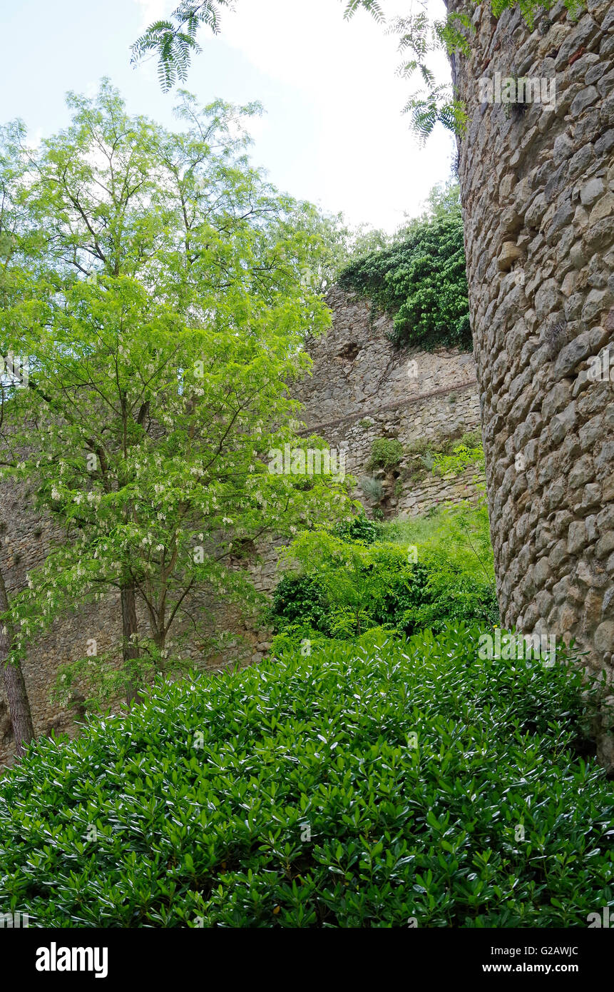 Girona, Spanien, alten Stadtmauern und Befestigungsanlagen Stockfoto