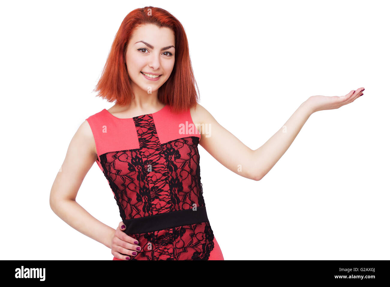 Schöne junge Frau in rosa Kleid Stockfoto