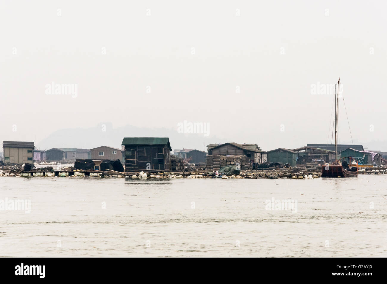Schwimmende Dorf entlang der Küste von East China Sea, Xiapu, Provinz Fujian, China Stockfoto