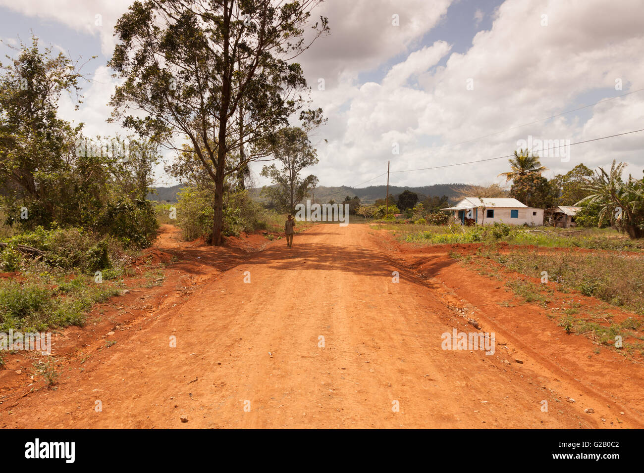 Kuba, Vinales, Pinar del Rio, Landwirt auf seine Tabak-Plantage gehen. Stockfoto