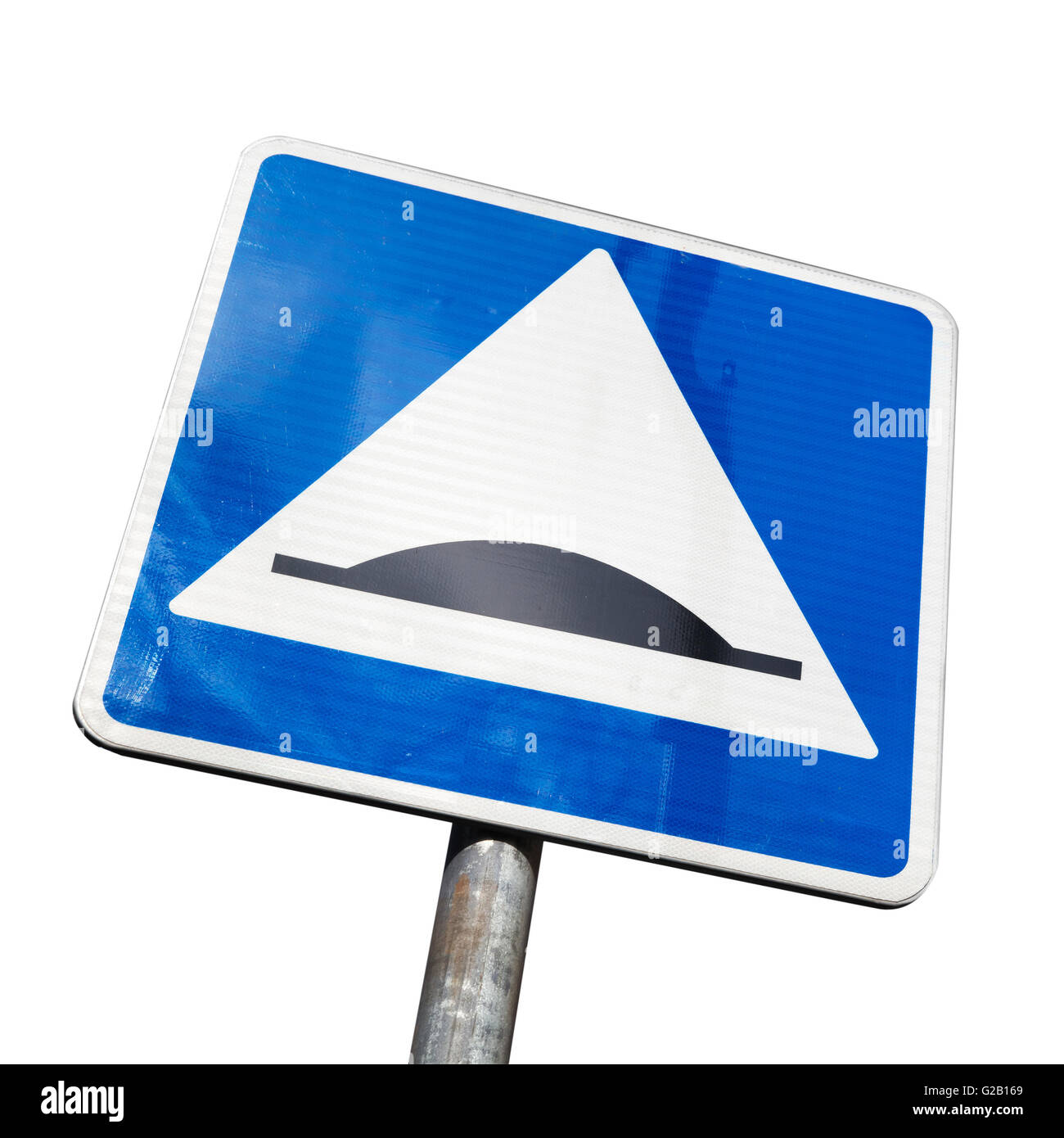Speed Bump. Quadratische Straßenschild isoliert auf weißem Hintergrund Stockfoto