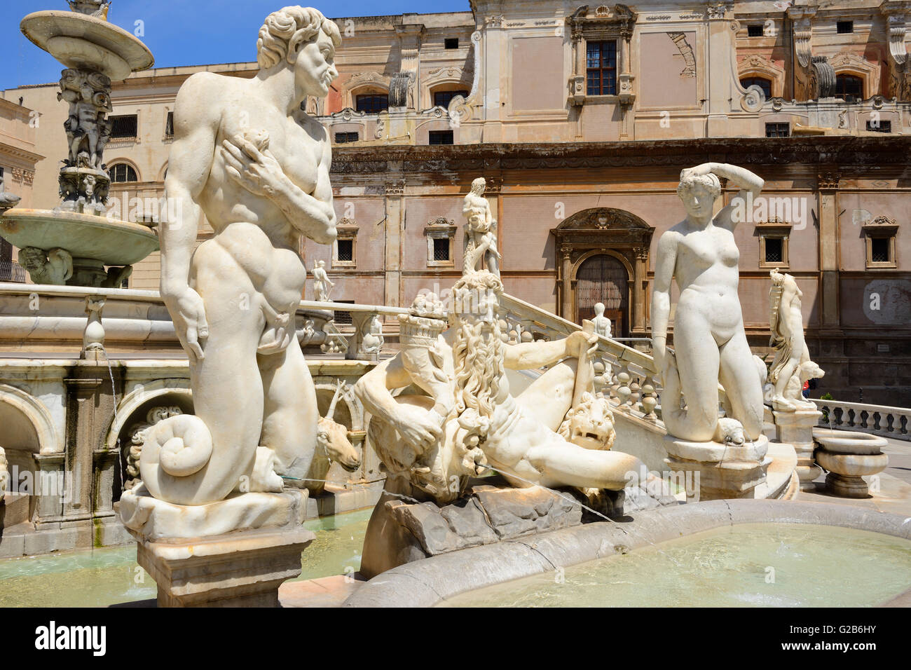 Fontana Pretoria Brunnen auf der Piazza Pretoria, Palermo, Sizilien, Italien Stockfoto