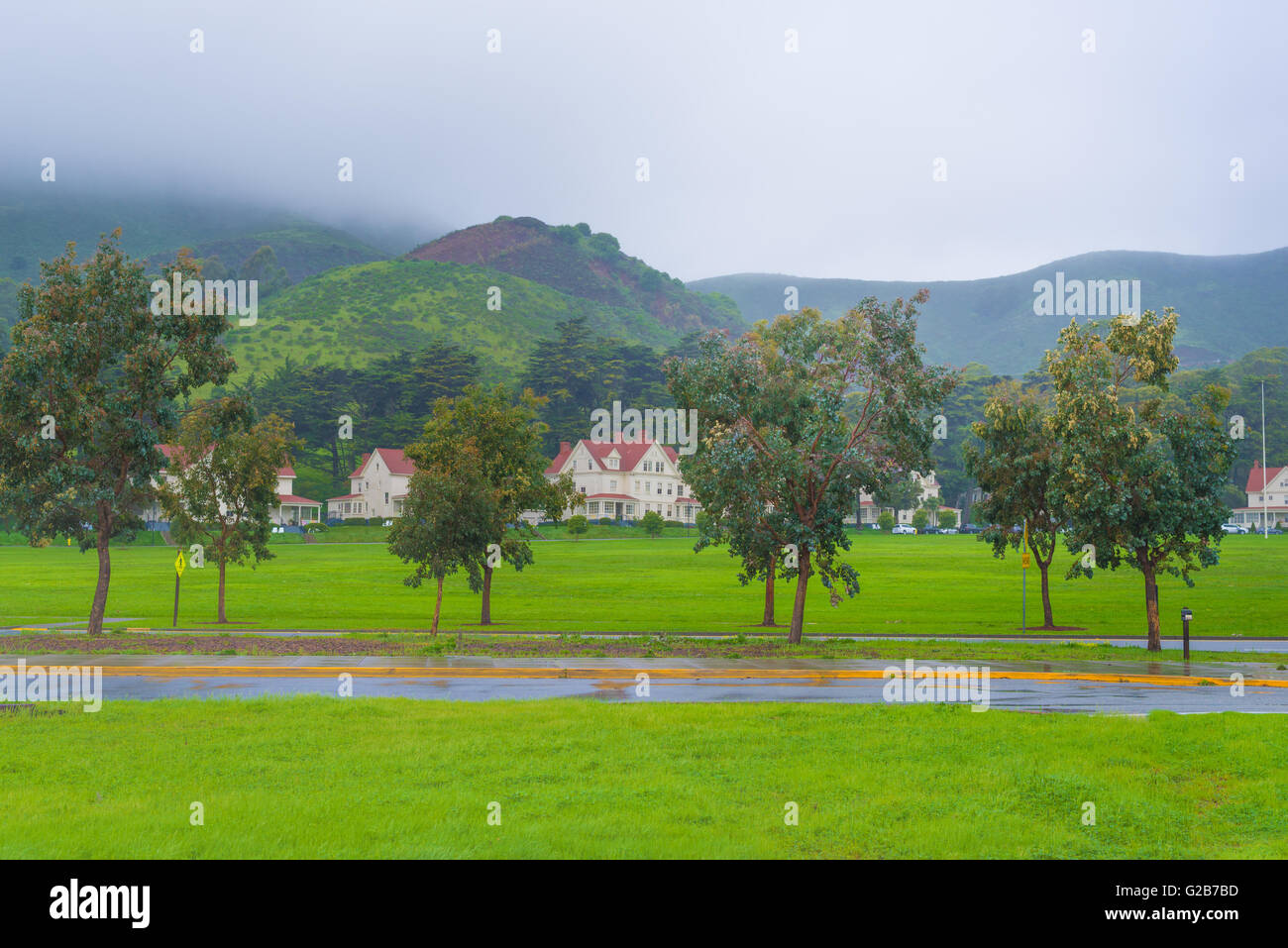 Häuser und Bäume Godlden Gate Park, San Francisco Stockfoto