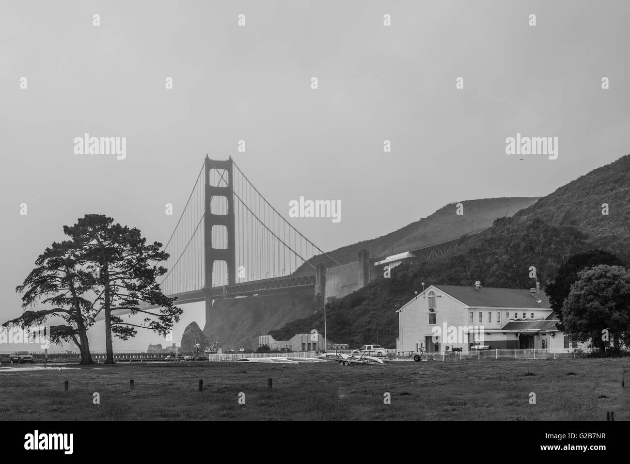 Golden Gate Bridge-Blick auf die Bay Area Discovery Museum Stockfoto
