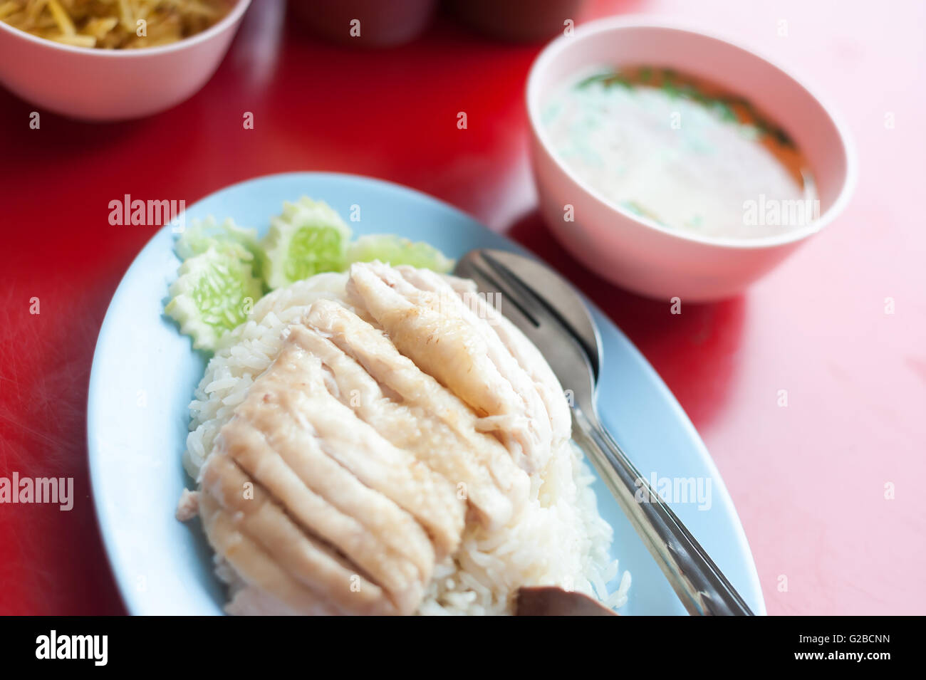 Huhn und Reis thai-Küche in weiches Licht. Stockfoto