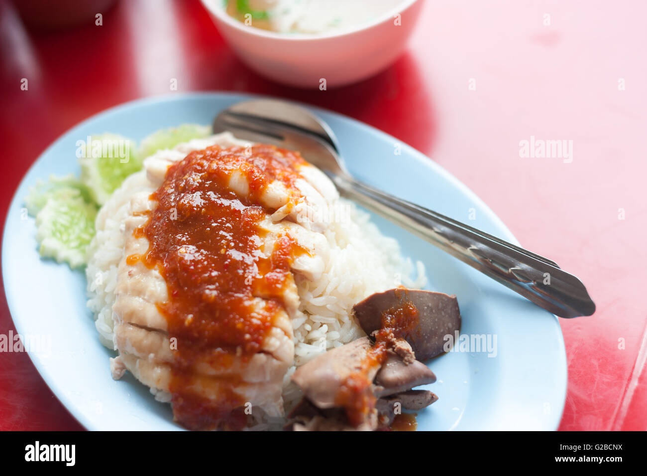 Huhn und Reis thai-Küche in weiches Licht. Stockfoto