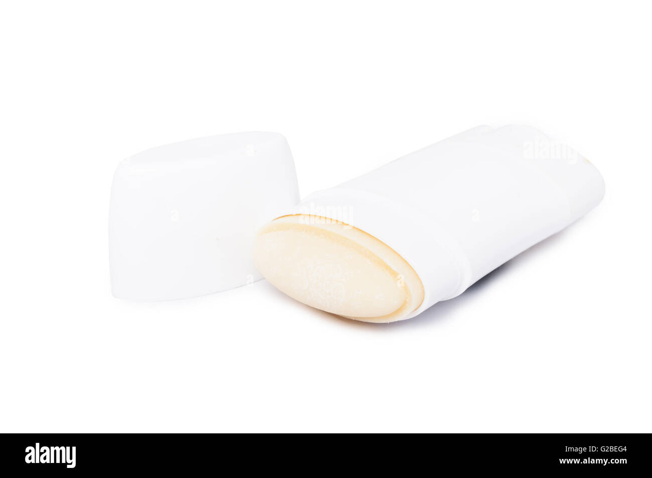 Stick Deodorant für Achsel Schweiß als Kosmetik-Konzept isoliert auf weißem Hintergrund Stockfoto