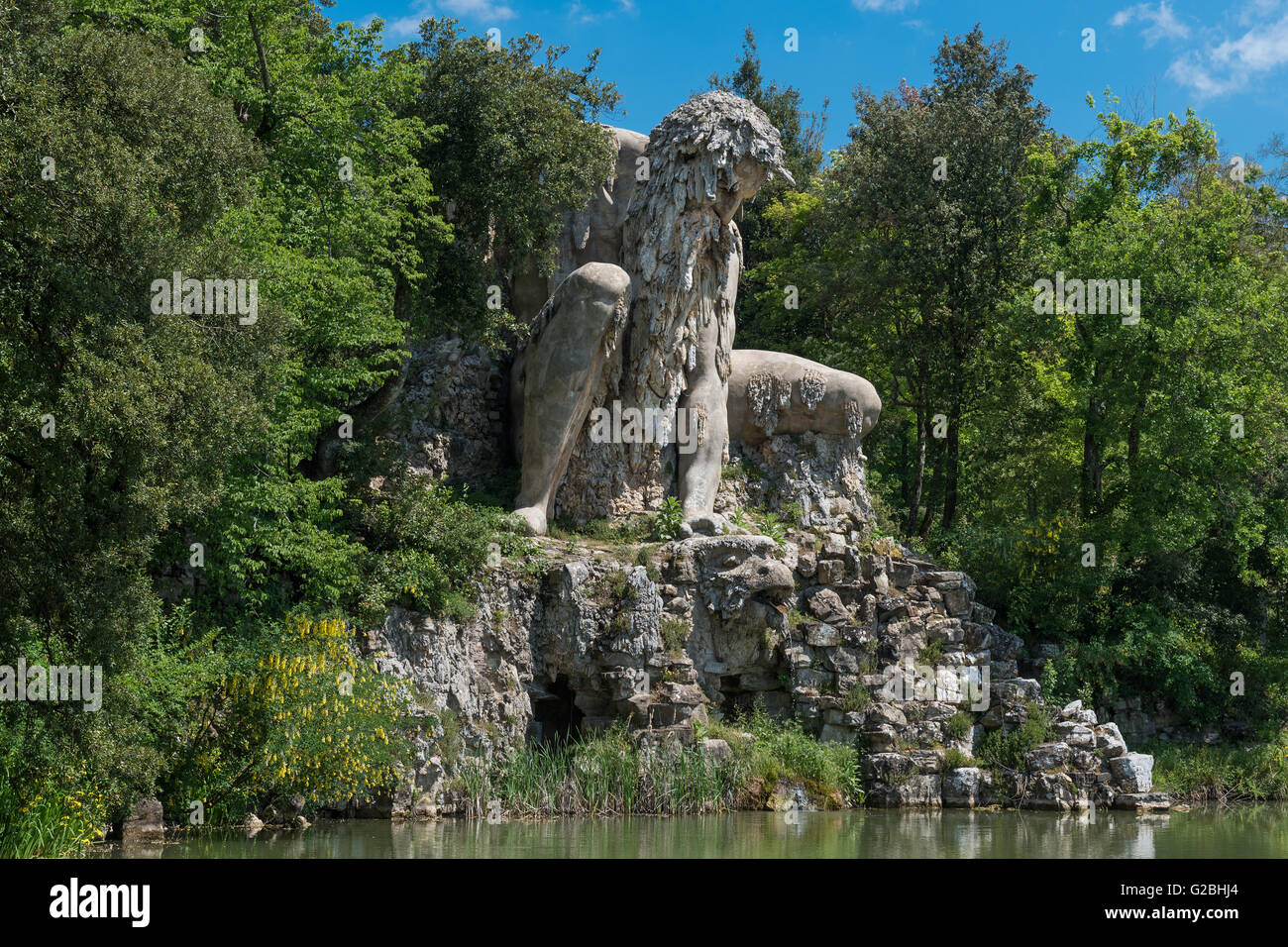 Skulptur des Apennin Gestein, Lava und Ziegel von Giambologna, auch Giovanni da Bologna, Villa di Pratolino gemacht Stockfoto