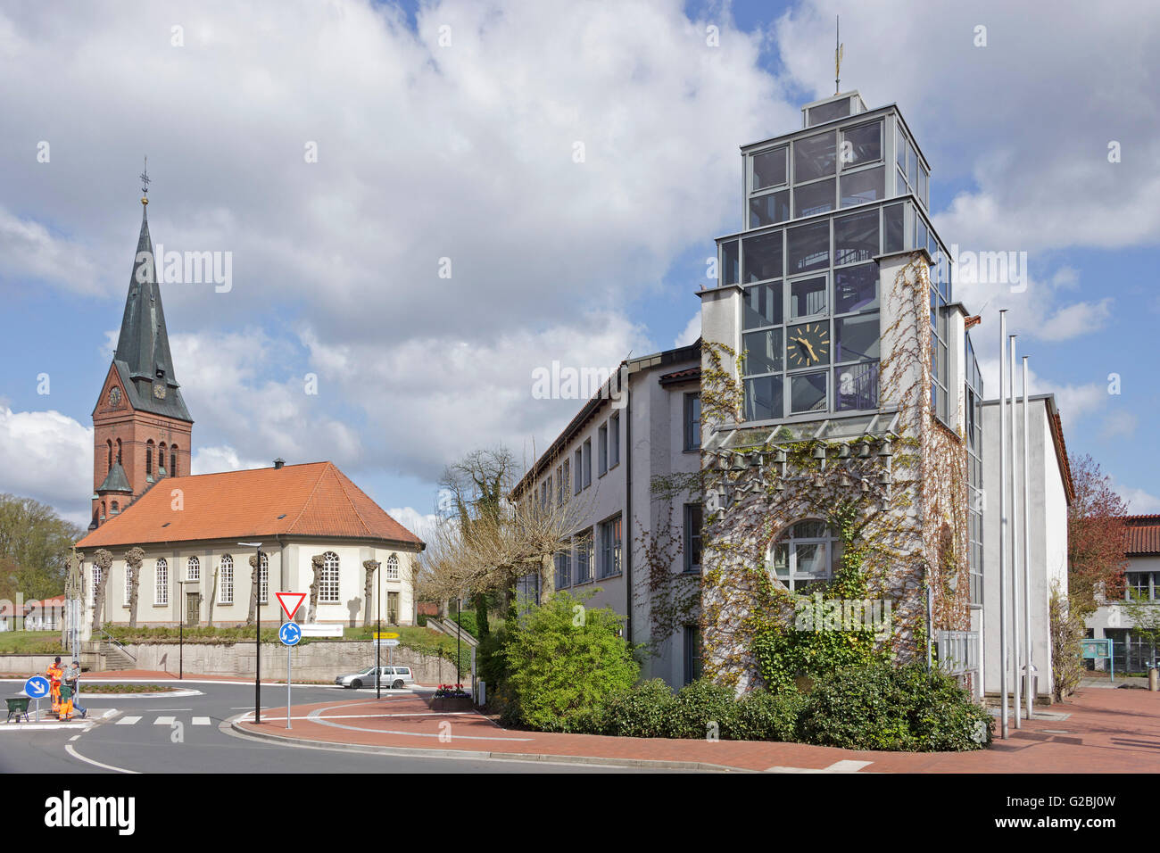 Kirche und Rathaus, Bad Fallingbostel, Niedersachsen, Deutschland Stockfoto