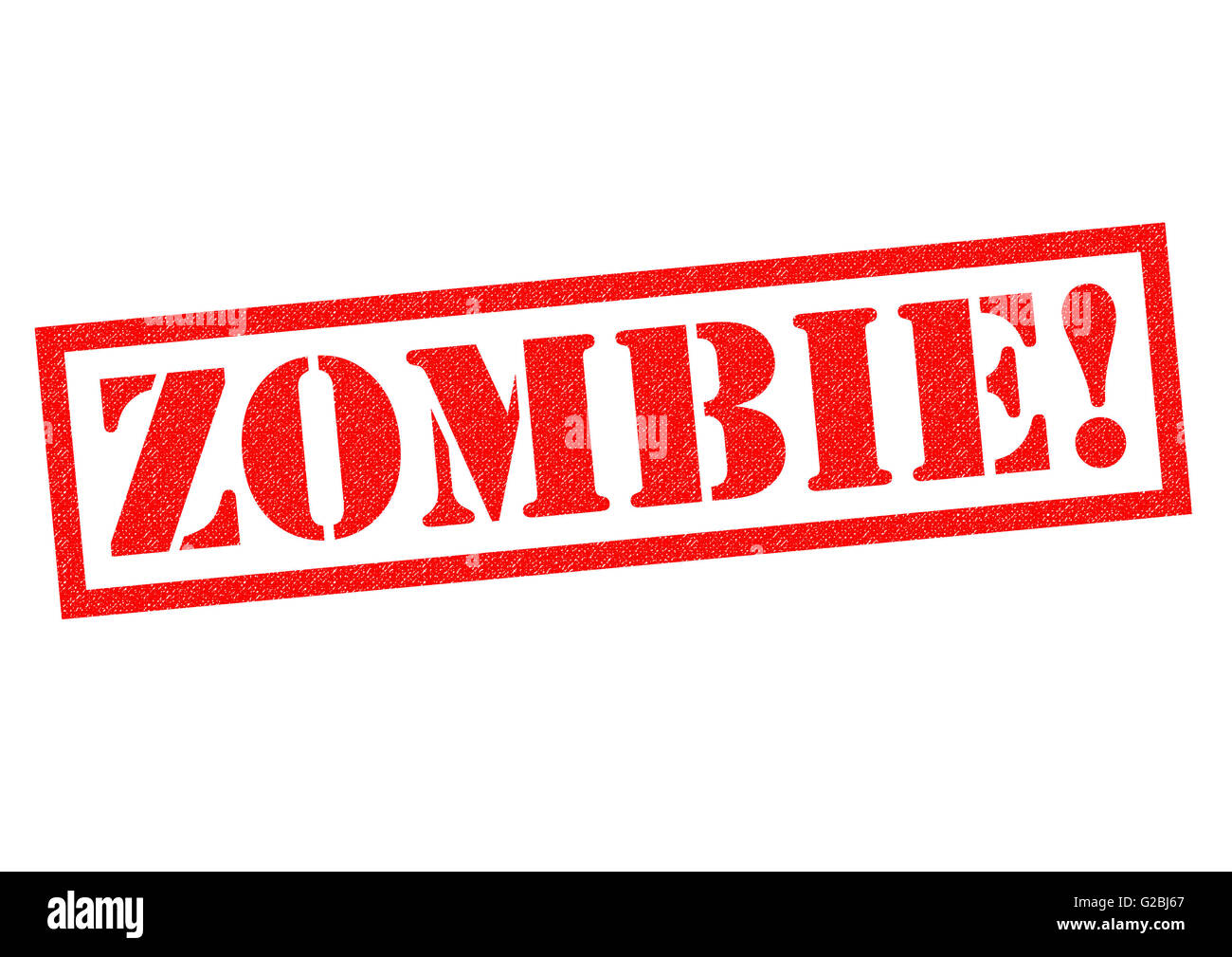 ZOMBIE! roter Stempel auf einem weißen Hintergrund. Stockfoto