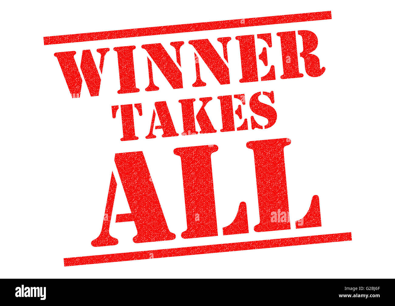 WINNER TAKES ALL red Rubber Stamp auf einem weißen Hintergrund. Stockfoto