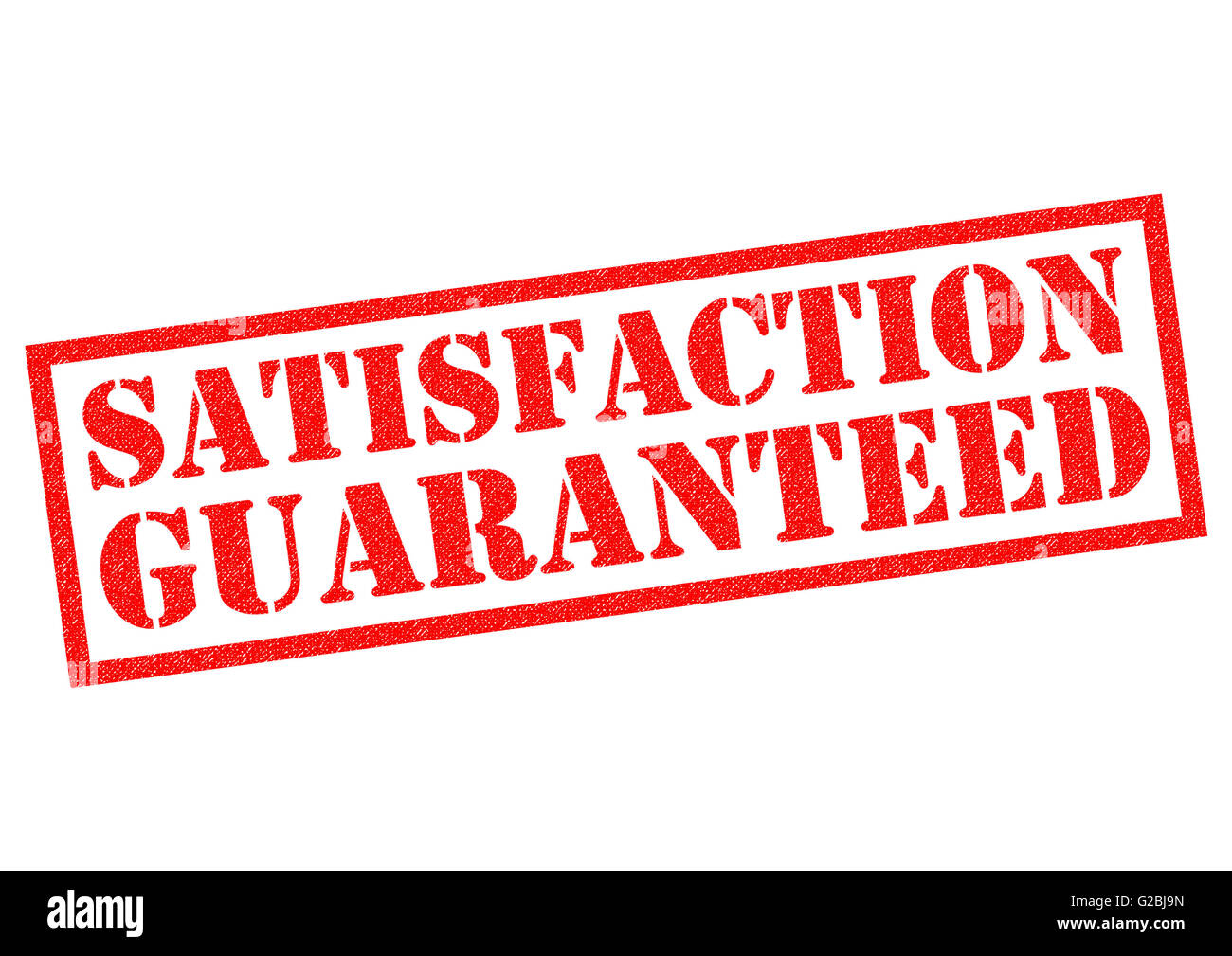Zufriedenheit garantiert rote Stempel auf einem weißen Hintergrund. Stockfoto