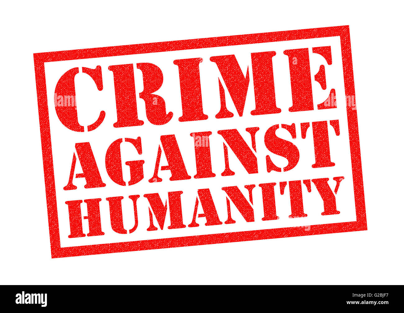 Verbrechen gegen die Menschlichkeit roten Stempel auf einem weißen Hintergrund. Stockfoto