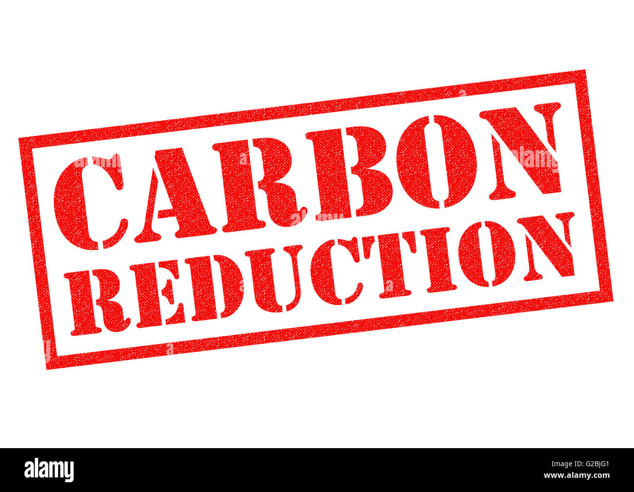 Kohlendioxid-Reduzierung roter Stempel auf einem weißen Hintergrund. Stockfoto