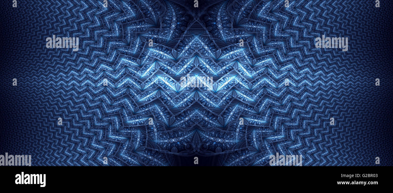 Blau leuchtende wellig Fraktale, generiert Computer abstrakten Hintergrund Stockfoto