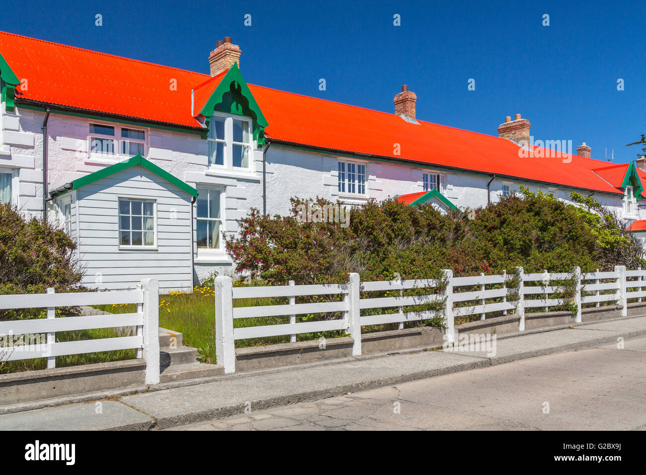 Ein Reihenhaus in East Falkland, Stanley, Falkland-Inseln, British Overseas Territory. Stockfoto