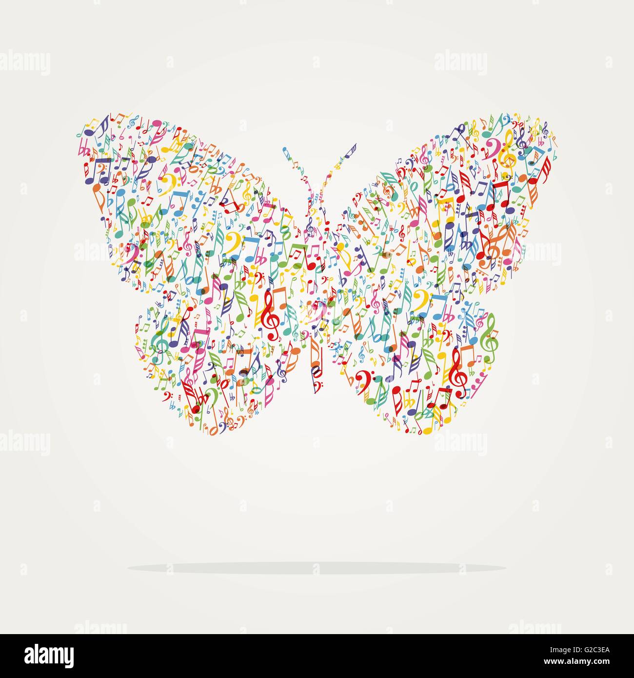 Schmetterling Form Musik Farbe mit Noten Stock Vektor