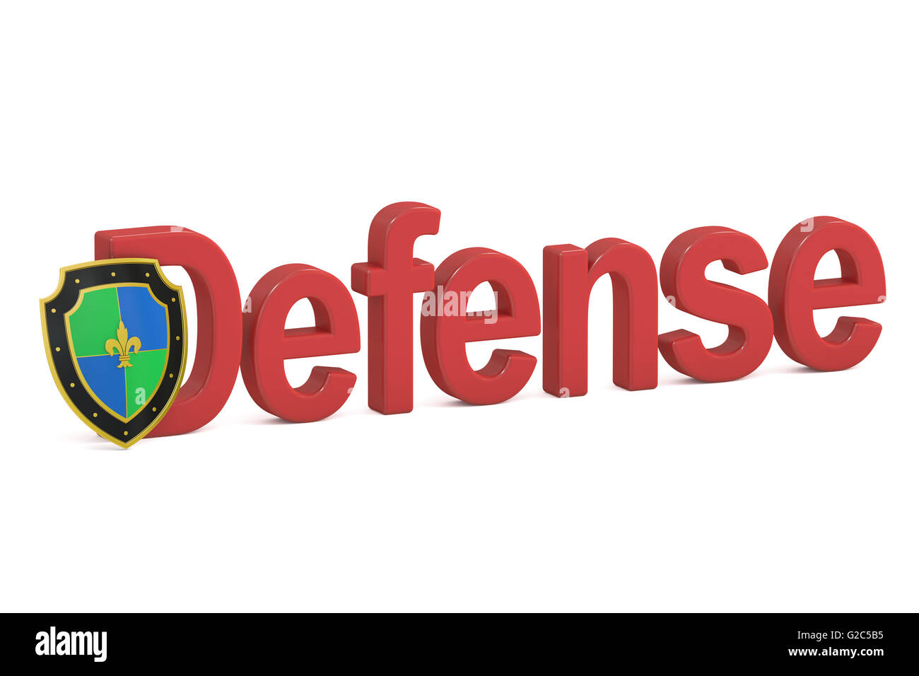 Verteidigung-Konzept mit Schild, 3D-Rendering isolierten auf weißen Hintergrund Stockfoto
