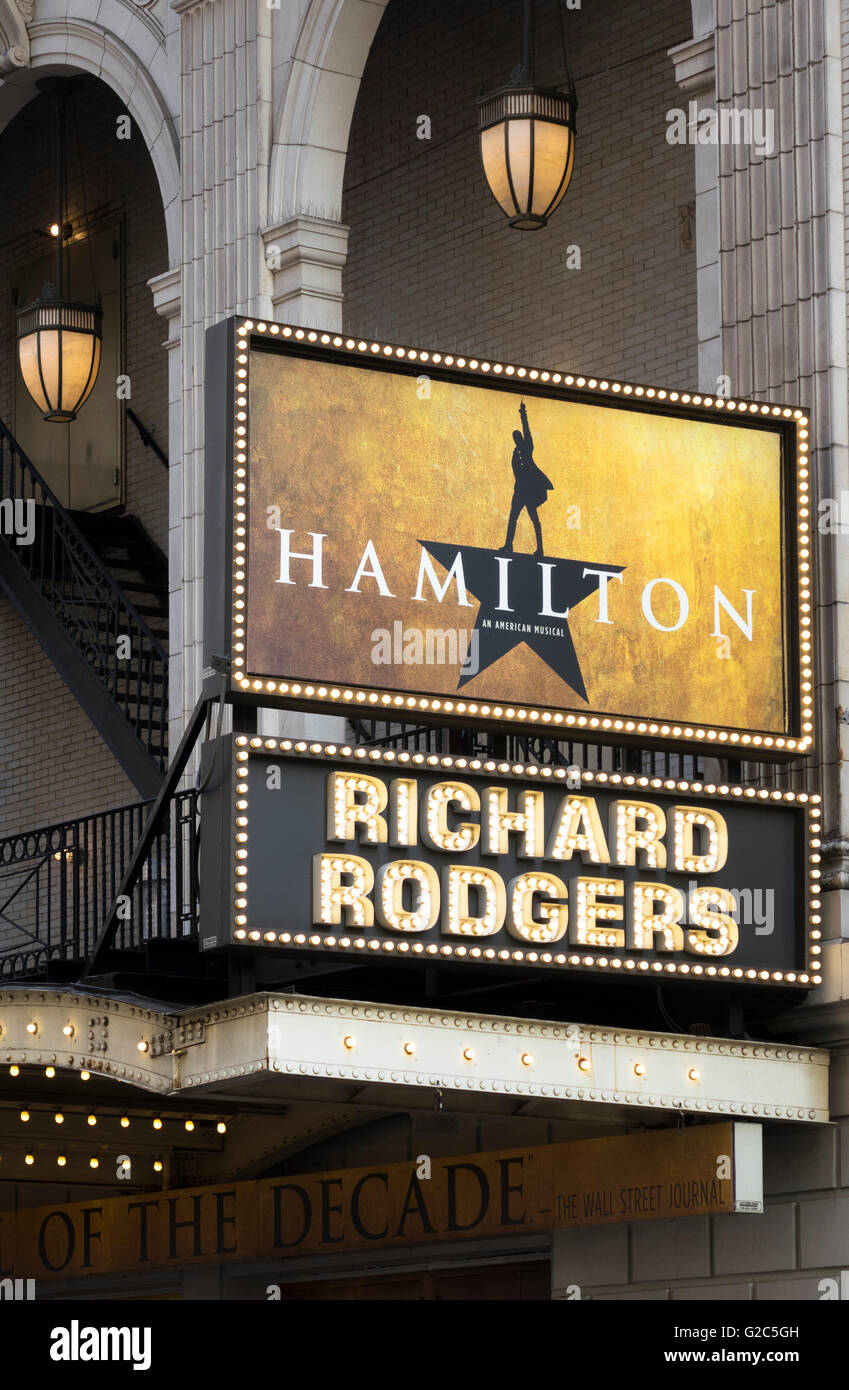 Hamilton, eine musikalische Show im Richard Rodgers Theatre auf der West 46th Street in New York City Stockfoto