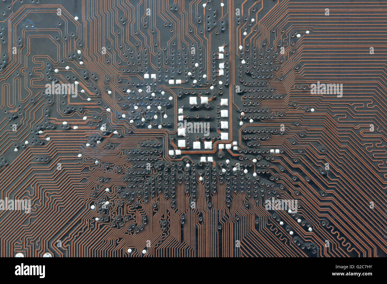 Braun Elektronik Hintergrund der Hauptplatine des Computers und Konzept über Technologie. Stockfoto