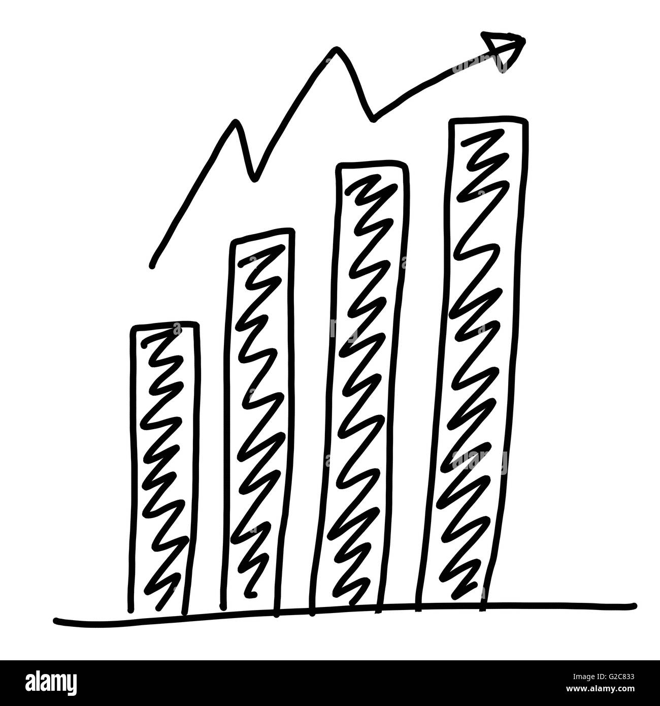 Handgezeichnete eine Geschäft bar Graph Show Konzept der Datenverarbeitung auf dem weißen Hintergrund. Stockfoto