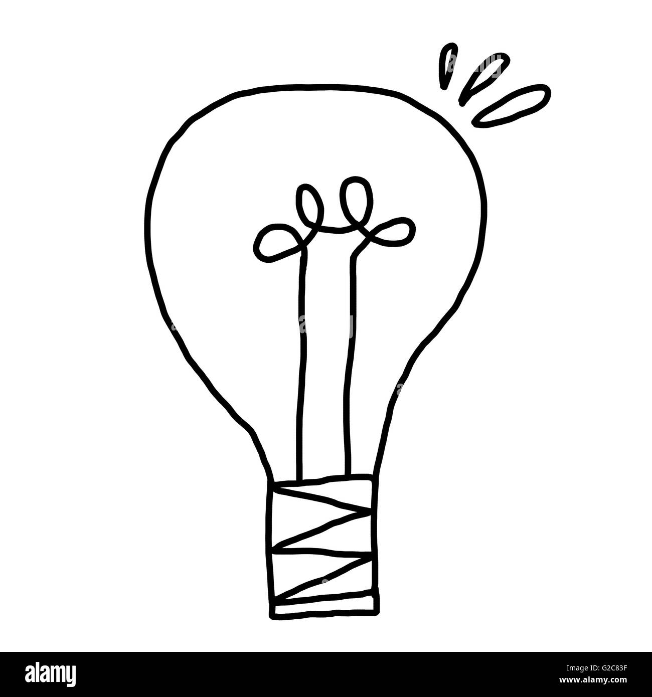 Gezeichnete Handsymbol Lampen Idee auf weißem Hintergrund für Arbeit Designobjekt. Stockfoto