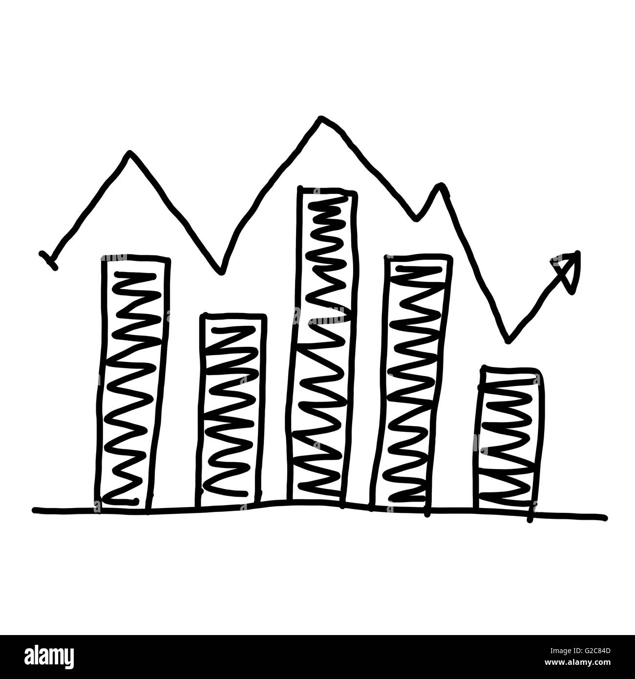 Handgezeichnete eine Geschäft bar Graph Show Konzept der Datenverarbeitung auf dem weißen Hintergrund. Stockfoto