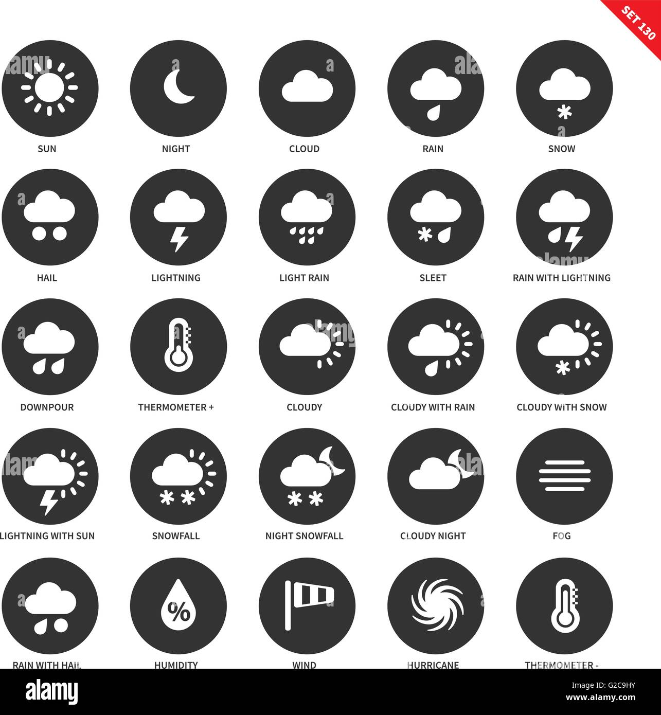 Wettervorhersage-Symbole auf weißem Hintergrund Stock Vektor