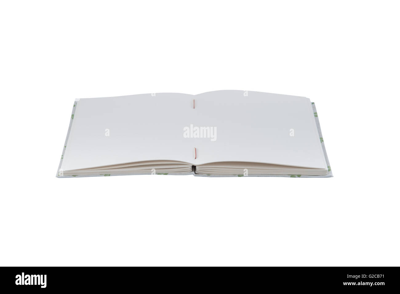 Nahaufnahme des offenen handgemachte Buch auf weißem Hintergrund Stockfoto
