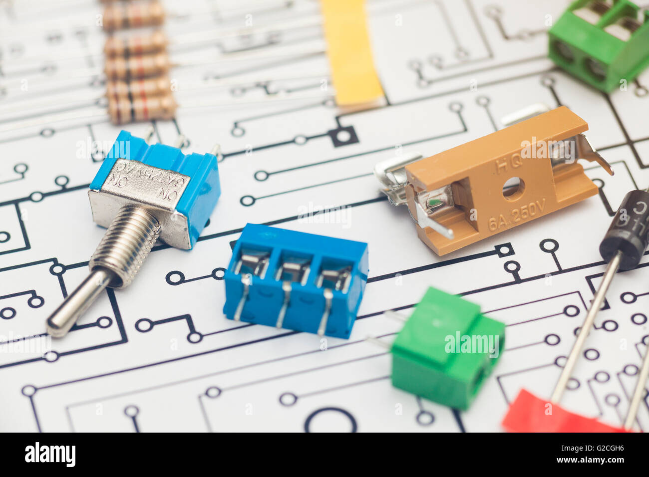 Elektronische Bauteile und PCB-design Stockfoto