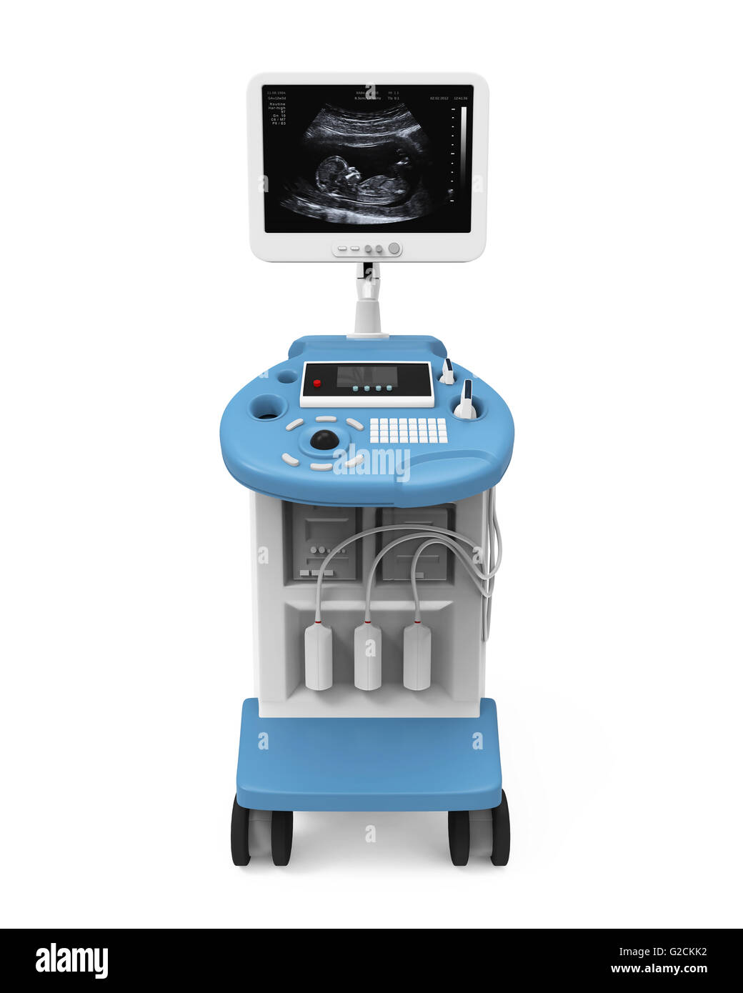 Medizinische Diagnose Ultraschallgerät isoliert auf weißem Hintergrund. 3D render Stockfoto