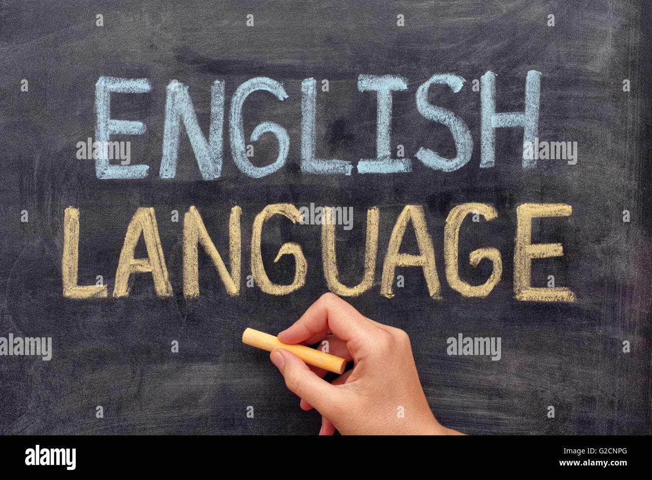 Englischer Sprache. Handzeichnung, die englische Sprache auf Tafel. Hautnah. Stockfoto